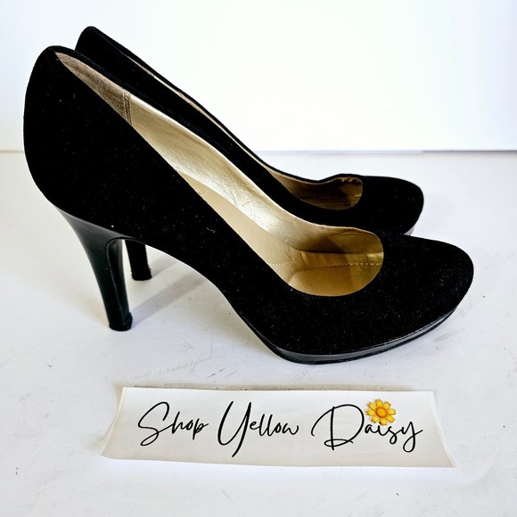 Bandolino Womens Faux Suede Black Platform Almond Toe Pump Heels‎ Sz 8 - Sh448.2 - Picture 1 of 9